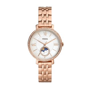 Fossil Jacqueline Analog Moonphase Mother of Pearl White Dial Rose Gold Steel Strap Watch for Women - ES5165