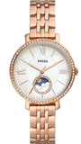 Fossil Jacqueline Analog Moonphase Mother of Pearl White Dial Rose Gold Steel Strap Watch for Women - ES5165