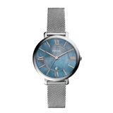 Fossil Jacqueline Mother of Pearl Blue Dial Silver Mesh Strap Watch for Women - ES4322