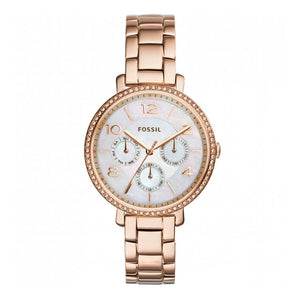 Fossil Jacqueline Multi Function Mother of Pearl Dial Rose Gold Steel Strap Watch for Women - ES3757