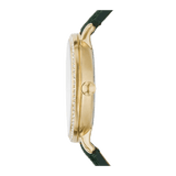 Fossil Jacqueline Multifunction Moonphase Mother of Pearl White Dial Green Leather Strap Watch for Women - ES5244
