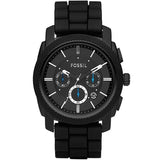 Fossil Machine Chronograph Black Dial Black Silicone Strap Watch for Men - FS4487