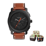 Fossil Machine Chronograph Black Dial Brown Leather Strap Watch for Men - FS5234