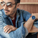 Fossil Minimalist Blue Dial Brown Leather Strap Watch for Men - FS5304