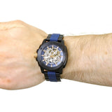 Fossil Modern Machine Automatic Skeleton Blue Dial Two Tone Steel Strap Watch for Men - ME3133