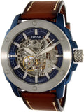 Fossil Modern Machine Automatic Skeleton Silver Dial Brown Leather Strap Watch for Men - ME3135