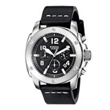 Fossil Modern Machine Chronograph Black Dial Black Leather Strap Watch for Men - FS4928