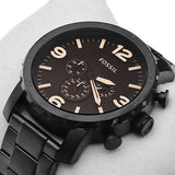 Fossil Nate Chrongraph Ion Plated Black Dial Black Steel Strap Watch for Men - JR1356