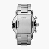 Fossil Nate Chronograph Black Dial Silver Steel Strap Watch for Men - JR1353