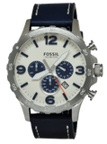 Fossil Nate Chronograph White Dial Blue Leather Strap Watch for Men - JR1480