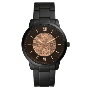 Fossil Neutra Automatic Skeleton Black Dial Black Steel Strap Watch for Men - ME3183