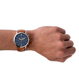 Fossil Neutra Chronograph Blue Dial Brown Leather Strap Watch for Men - FS5453