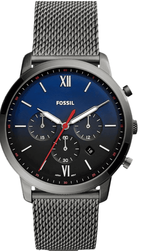 Fossil Neutra Chronograph Blue Dial Silver Mesh Bracelet Watch for Men - FS5383