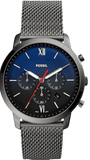 Fossil Neutra Chronograph Blue Dial Silver Mesh Bracelet Watch for Men - FS5383