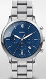 Fossil Neutra Chronograph Blue Dial Silver Steel Strap Watch for Men - FS5792