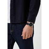 Fossil Neutra Minimalist Moonphase Black Dial Black Leather Strap Watch for Men - FS5904