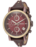 Fossil Original Boyfriend Sport Chronograph Maroon Dial Maroon Leather Strap Watch for Women - ES4114