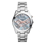Fossil Perfect Boyfriend Mother of Pearl Blue Dial Silver Steel Strap Watch for Women - ES3880