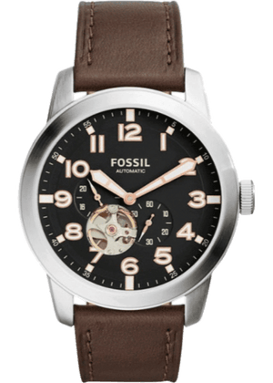 Fossil Pilot 54 Automatic Black Dial Brown Leather Strap Watch for Men - ME3118