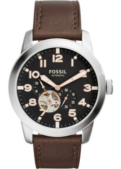 Fossil Pilot 54 Automatic Black Dial Brown Leather Strap Watch for Men - ME3118