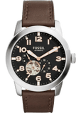 Fossil Pilot 54 Automatic Black Dial Brown Leather Strap Watch for Men - ME3118