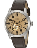 Fossil Pilot 54 Automatic Cream Dial Brown Leather Strap Watch for Men - ME3119