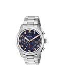 Fossil Pilot 54 Chronograph Navy Blue Dial Silver Steel Strap Watch for Men - FS5203