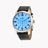 Fossil Pilot Chronograph Sky Blue Dial Black Leather Strap Watch for Men - FS5162
