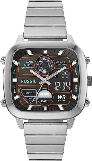 Fossil Retro Analog-Digital Black Dial Silver Steel Strap Watch for Men - FS5890