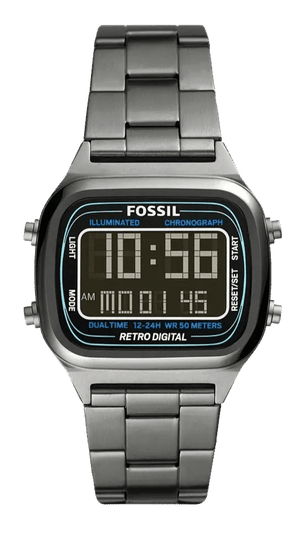Fossil Retro Digital Black Dial Black Steel Strap Watch for Men - FS5846
