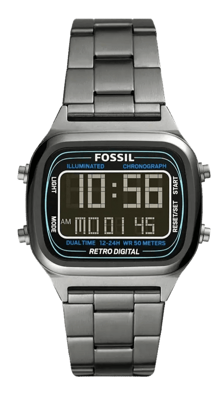 Fossil Retro Digital Black Dial Black Steel Strap Watch for Men - FS5846