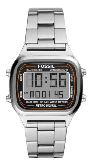 Fossil Retro Digital Silver Dial Silver Steel Strap Watch for Men - FS5844