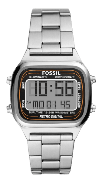 Fossil Retro Digital Silver Dial Silver Steel Strap Watch for Men - FS5844