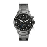 Fossil Retro Pilot Chronograph Black Dial Grey Steel Strap Watch for Men - FS5834