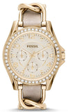 Fossil Riley White Dial Beige Leather Strap Watch for Women - ES3465