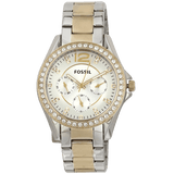 Fossil Riley White Dial Two Tone Steel Strap Watch for Women - ES3204