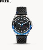 Fossil Sport 54 Day Date Black Dial Black Leather Strap Watch for Men - FS5321