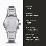 Fossil Sport Tourer Chronograph Black Dial Silver Steel Strap Watch for Men - FS6045