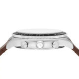 Fossil Sport Tourer Chronograph White Dial Brown Leather Strap Watch for Men - FS6042