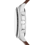 Fossil Sport Tourer Chronograph White Dial Brown Leather Strap Watch for Men - FS6042