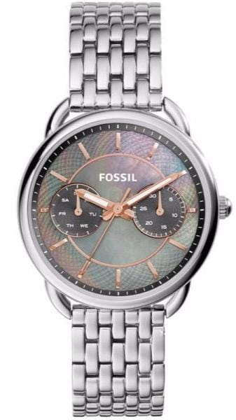 Fossil Tailor Mother of Pearl Black Dial Silver Steel Strap Watch for Women - ES3911