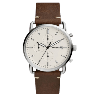 Fossil The Commuter White Dial Brown Leather Strap Watch for Men - FS5402