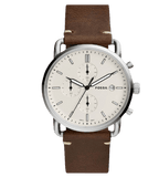 Fossil The Commuter White Dial Brown Leather Strap Watch for Men - FS5402