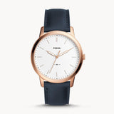 Fossil The Minimalist Slim White Dial Blue Leather Strap Watch for Men - FS5371