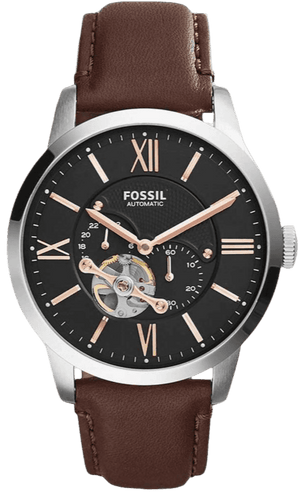 Fossil Townsman Automatic Black Dial Brown Leather Strap Watch for Men - ME3061