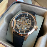 Fossil Townsman Automatic Skeleton Black Dial Black Leather Strap Watch for Men - ME3084
