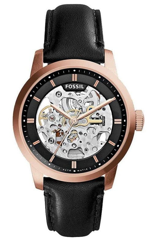 Fossil Townsman Automatic Skeleton Black Dial Black Leather Strap Watch for Men - ME3084