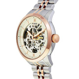 Fossil Townsman Automatic Skeleton White Dial Two Tone Steel Strap Watch for Men - ME3075
