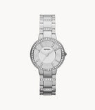 Fossil Virginia Silver Dial Silver Steel Strap Watch for Women - ES3282
