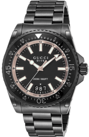 Gucci Dive Quartz Black Dial Black Steel Strap Watch For Men - YA136213